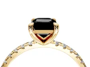 Solitaire Engagement Ring Setting for Fancy Black Emerald Cut Center with Fine Pave Narrow Band and Prong Head in Yellow Gold
