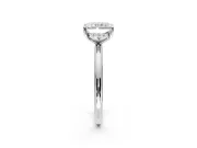 Hidden Halo Engagement Ring Setting for Radiant Cut Center with Thin Rounded Band and Prong Head in Sterling Silver