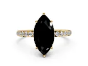 Hidden Halo Engagement Ring Setting for Fancy Black Marquise Center with Pave Band and Prong Head in Yellow Gold