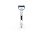 3 Stone Engagement Ring Setting for Fancy Blue Emerald Cut Center with Baguette Accents and Prong Head in Sterling Silver