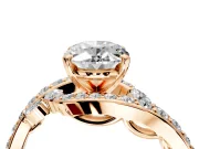Solitaire Engagement Ring Setting for Oval Center with Pave Bypass Twist Band and Prong Head in Rose Gold