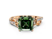 Leaf Motif Engagement Ring Setting for Fancy Green Asscher Cut Center with Pave Band and Prong Head in Rose Gold