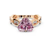 Solitaire Engagement Ring Setting for Fancy Pink Heart-Shaped Center with Accented Twist Band and Leaf Prong Head in Rose Gold