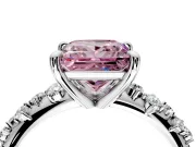 Solitaire Engagement Ring Setting for Fancy Pink Princess Cut Center with Trailing Leaf Accent Band and Prong Head in Sterling Silver