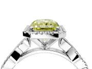 Halo Engagement Ring Setting for Fancy Yellow Radiant Cut Center with Pave and Plain Twist Band and Prong Head in Sterling Silver