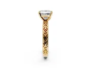 Solitaire Engagement Ring Setting for Princess Cut Center with Scrollwork Band and Prong Head in Yellow Gold