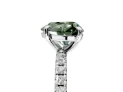 Solitaire Engagement Ring Setting for Fancy Green Heart-Shaped Center with Fine Pave Narrow Band and Prong Head in Sterling Silver