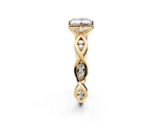 Solitaire Engagement Ring Setting for Princess Cut Center with Accented Twist Band and Leaf Prong Head in Yellow Gold