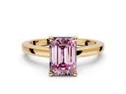 Solitaire Engagement Ring Setting for Fancy Pink Emerald Cut Center with Basket Rail and Prong Head in Yellow Gold