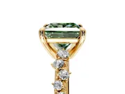 Solitaire Engagement Ring Setting for Fancy Green Princess Cut Center with Trailing Leaf Accent Band and Prong Head in Yellow Gold