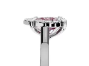Single Halo Engagement Ring Setting for Fancy Pink Heart-Shaped Center with Corner Claws, Plain Band and Prong Head in Sterling Silver
