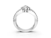 Halo Engagement Ring Setting for Pear-Shaped Center with Wide-Open Pave Split Shank and Prong Head in Sterling Silver
