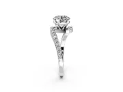 Solitaire Engagement Ring Setting for Round Cut Center with Pave Bypass Swirl Band and Prong Head in Sterling Silver