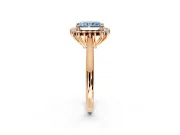 Starburst Halo Engagement Ring Setting for Fancy Blue Radiant Cut Center with Thin Round-Wire Band and Prong Head in Rose Gold