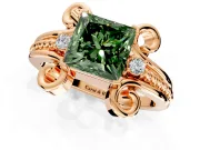 Solitaire Engagement Ring Setting for Fancy Green Princess Cut Center with Twisted Band and Scroll Prong Head in Rose Gold