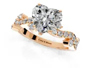 Solitaire Engagement Ring Setting for Heart-Shaped Center with Bar-Station Pave Twist and Prong Head in Rose Gold
