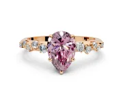 Cluster Engagement Ring Setting for Fancy Pink Pear-Shaped Center with Round Cut Accent Band and Prong Head in Rose Gold