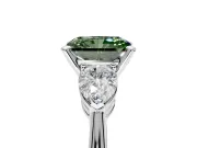3 Stone Engagement Ring Setting for Fancy Green Radiant Cut Center with Large Pear-Shaped Accents and Prong Head in White Gold