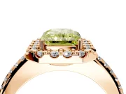 Pave Halo Engagement Ring Setting for Fancy Yellow Radiant Cut Center with Single Row Pave Band and Prong Head in Rose Gold