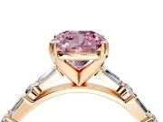 Baguette Engagement Ring Setting for Fancy Pink Cushion Cut Center with Alternating Bar-Set Band and Prong Head in Rose Gold