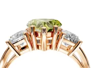 3 Stone Engagement Ring Setting for Fancy Yellow Heart-Shaped Center with Matching Side Accents and Prong Head in Rose Gold