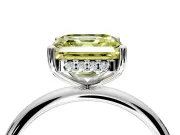 Hidden Halo Engagement Ring Setting for Fancy Yellow Asscher Cut Center with Thin Round-Wire Band and Prong Head in White Gold