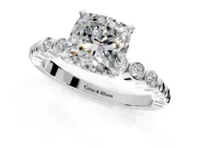 Solitaire Engagement Ring Setting for Cushion Cut Center with Bezel-Dot Beaded Band and Prong Head in Sterling Silver