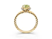Halo Engagement Ring Setting for Fancy Yellow Oval Center with Rope Twist Split Shank and Prong Head in Yellow Gold