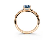 Cluster Engagement Ring Setting for Fancy Blue Radiant Cut Center with Round Cut Accent Band and Prong Head in Rose Gold