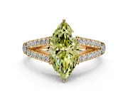 Solitaire Engagement Ring Setting for Fancy Yellow Marquise Center with Pave Split Shank and Prong Head in Yellow Gold