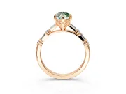 Baguette Engagement Ring Setting for Fancy Green Marquise Center with Alternating Bar-Set Band and Prong Head in Rose Gold
