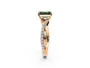 Crossover Engagement Ring Setting for Fancy Green Emerald Cut Center with Pave and Plain Strands and Prong Head in Rose Gold
