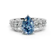 Cluster Engagement Ring Setting for Fancy Blue Pear-Shaped Center with 2-Row Shoulder Clusters and Prong Head in Sterling Silver