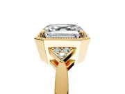 Cluster Engagement Ring Setting for Asscher Cut Center with Milgrain Shoulder Clusters and Prong Head in Yellow Gold