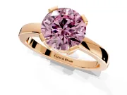Solitaire Engagement Ring Setting for Fancy Pink Round Cut Center with Plain Band and Flat Tab Prong Head in Rose Gold