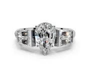 Channel-Set Engagement Ring Setting for Pear-Shaped Center with Baguette Band and Prong Head in Sterling Silver