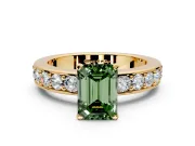 Solitaire Engagement Ring Setting for Fancy Green Emerald Cut Center with Channel-Set Accents and Prong Head in Yellow Gold