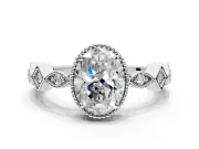 Milgrain Bezel Engagement Ring Setting for Oval Center with Marquise Stations and Bezel Head in Sterling Silver