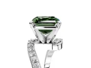 Solitaire Engagement Ring Setting for Fancy Green Asscher Cut Center with Pave Bypass Swirl Band and Prong Head in White Gold