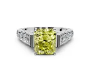 Solitaire Engagement Ring Setting for Fancy Yellow Radiant Cut Center with Pave Cathedral Shoulders and Prong Head in Platinum