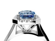 Halo Engagement Ring Setting for Fancy Blue Radiant Cut Center with Square Band and Prong Head in Sterling Silver