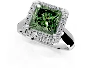 Halo Engagement Ring Setting for Fancy Green Princess Cut Center with Square Band and Prong Head in Sterling Silver