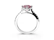 Floral Engagement Ring Setting for Fancy Pink Round Cut Center with Pave Band and Floral Prong Head in Platinum