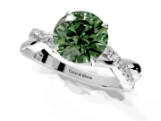Crossover Engagement Ring Setting for Fancy Green Round Cut Center with Pave and Plain Strands and Prong Head in Platinum