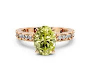 Solitaire Engagement Ring Setting for Fancy Yellow Oval Center with Milgrain-Edged Pave Band and Prong Head in Rose Gold
