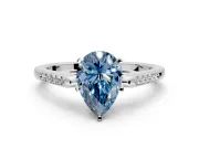 Solitaire Engagement Ring Setting for Fancy Blue Pear-Shaped Center with Channel Accents and Prong Head in Sterling Silver