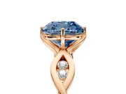 Solitaire Engagement Ring Setting for Fancy Blue Cushion Cut Center with Accented Twist Band and Leaf Prong Head in Rose Gold
