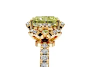 Halo Engagement Ring Setting for Fancy Yellow Radiant Cut Center with Openwork Halo, Pave Band and Prong Head in Yellow Gold
