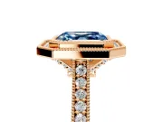 Halo Engagement Ring Setting for Fancy Blue Asscher Cut Center with Milgrain Pave Band and Bezel Head in Rose Gold