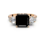 3 Stone Engagement Ring Setting for Fancy Black Asscher Cut Center with Crossover Basket, Pave Band and Prong Head in Rose Gold